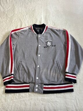 American Rag Gray, Red & White Lightweight Button Up Jacket - Men’s XL
